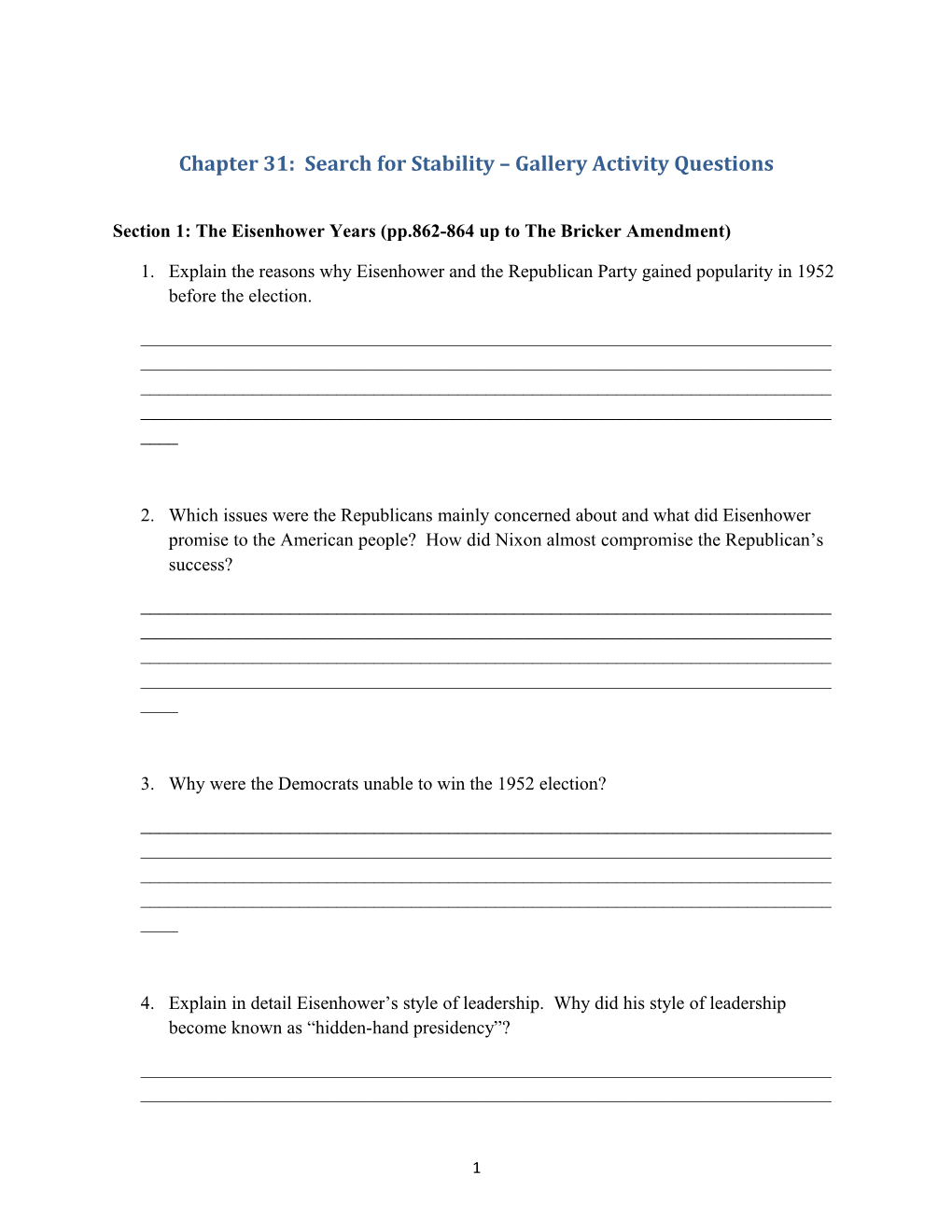 Chapter 31: Search for Stability Gallery Activity Questions