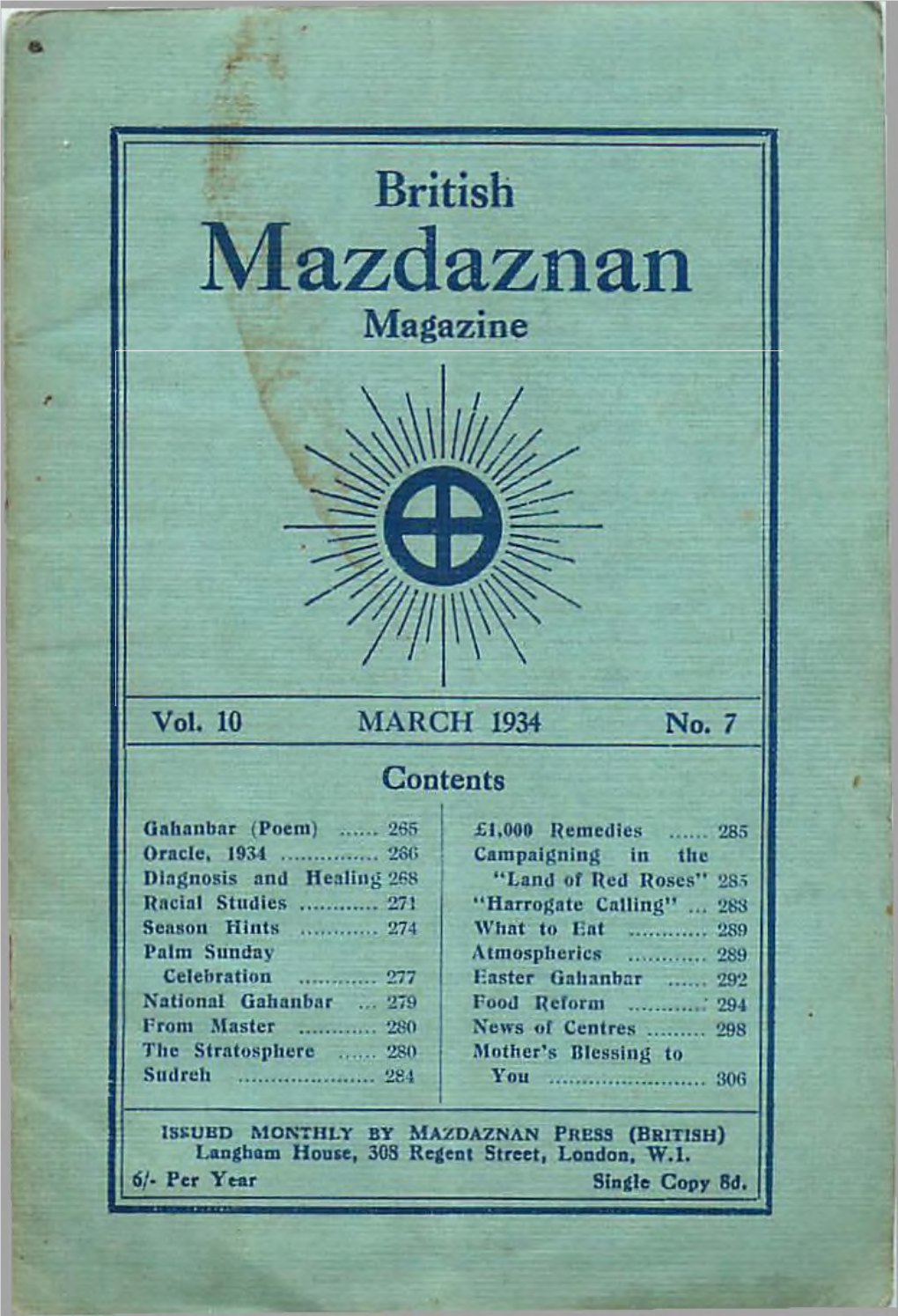 MAZDAZNAN PRESS (BRITISH) Lnngham House, 30S Regent Street, London, W .L