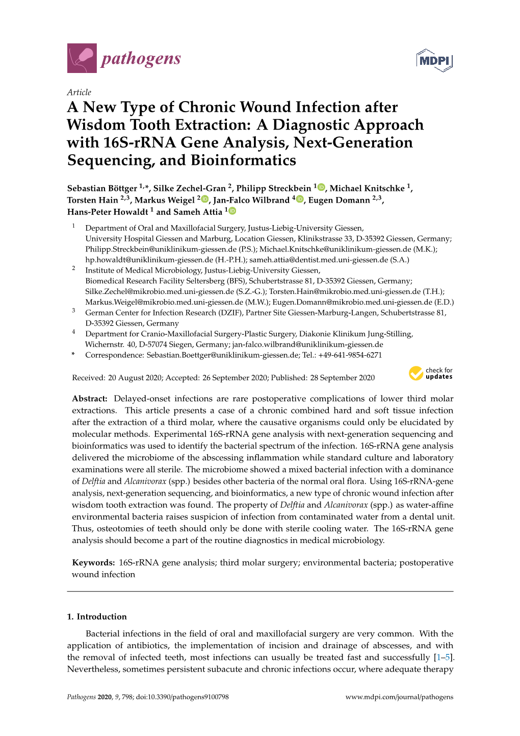 A New Type of Chronic Wound Infection After Wisdom Tooth Extraction: a Diagnostic Approach with 16S-Rrna Gene Analysis, Next-Generation Sequencing, and Bioinformatics