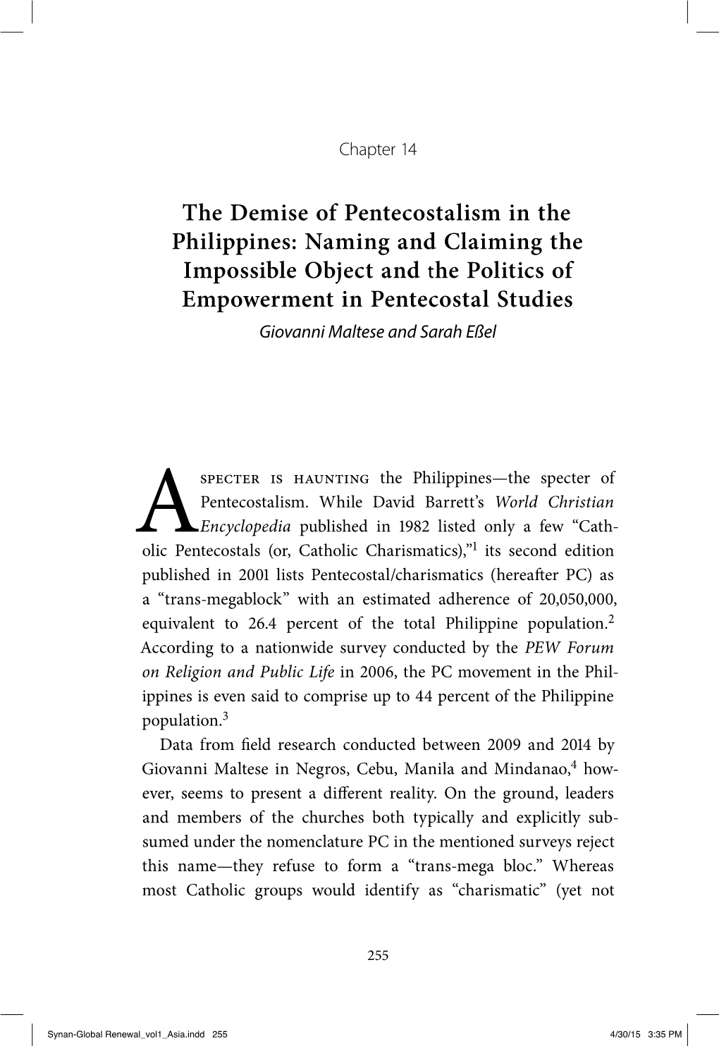 The Demise of Pentecostalism in the Philippines: Naming and Claiming
