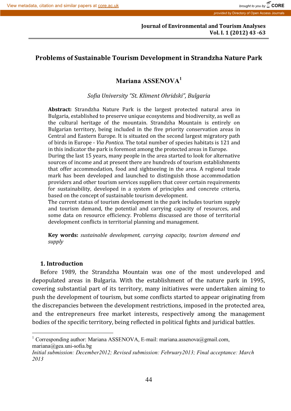 44 Problems of Sustainable Tourism Development in Strandzha Nature