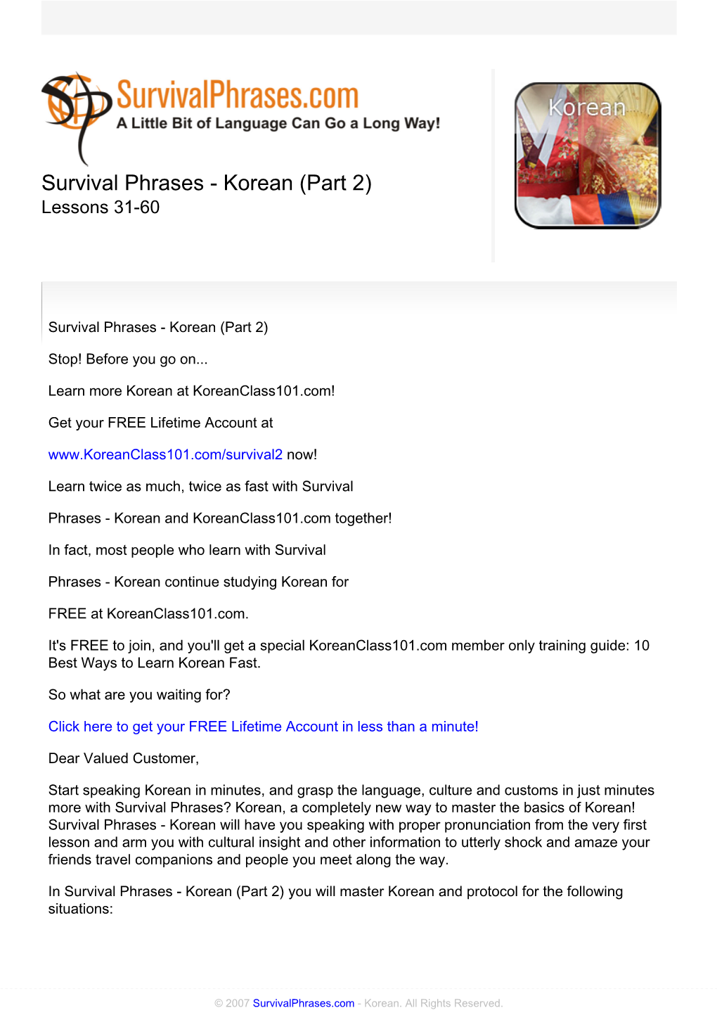 Korean (Part 2) Lessons 31-60
