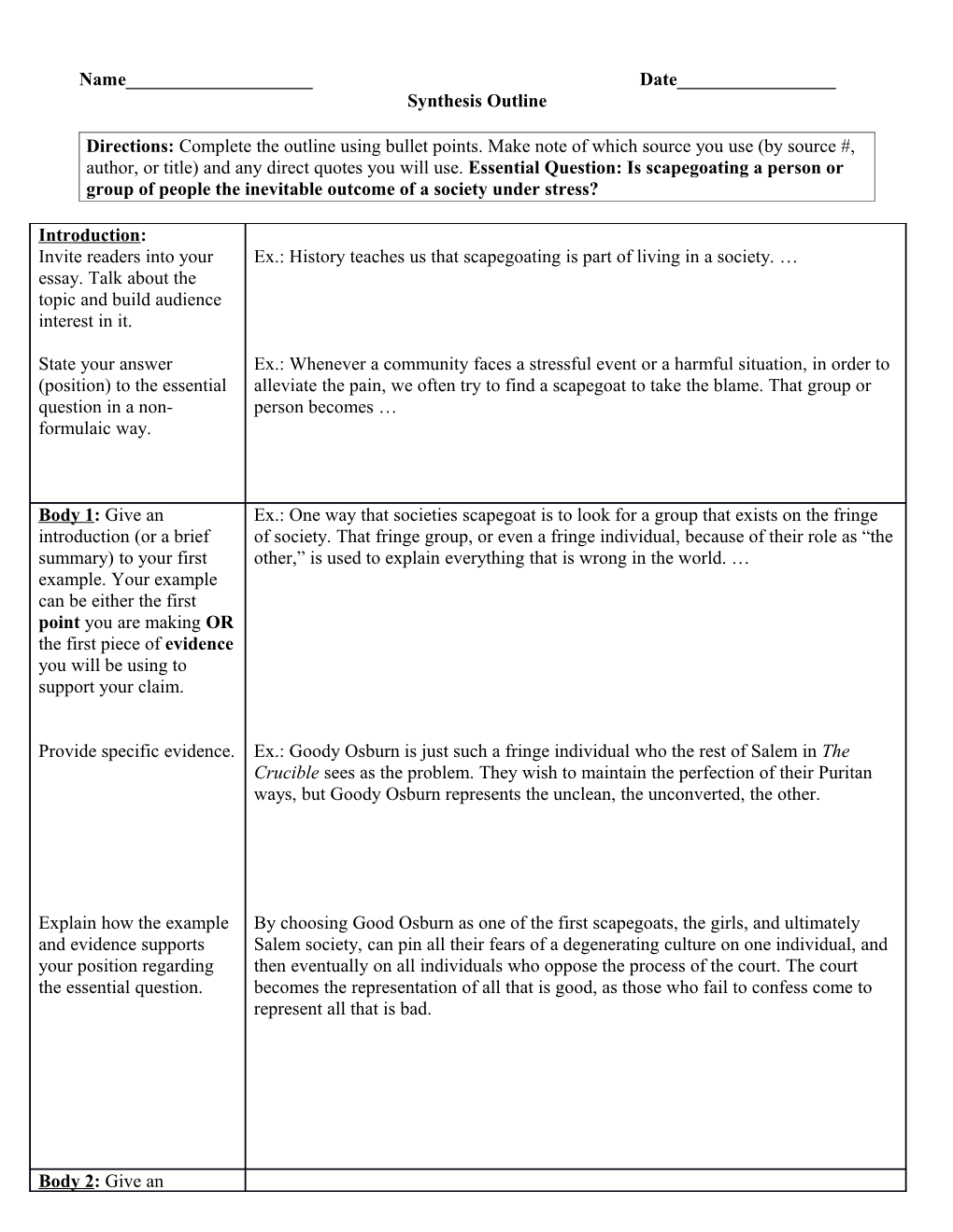 Synthesis Outline