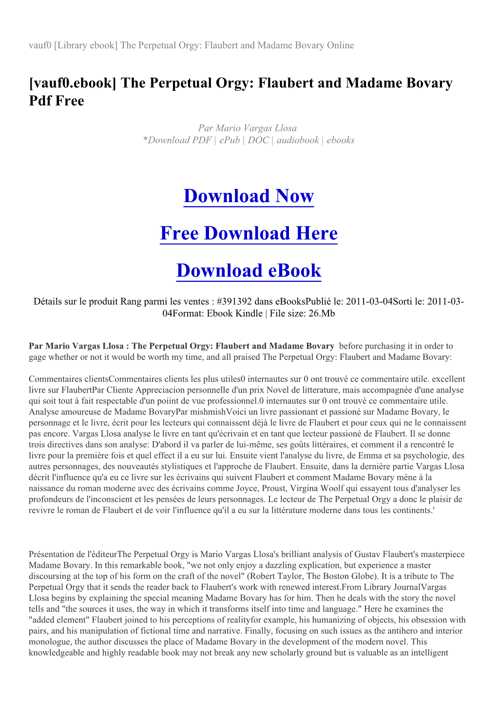 Vauf0 [Library Ebook] the Perpetual Orgy: Flaubert and Madame Bovary Online