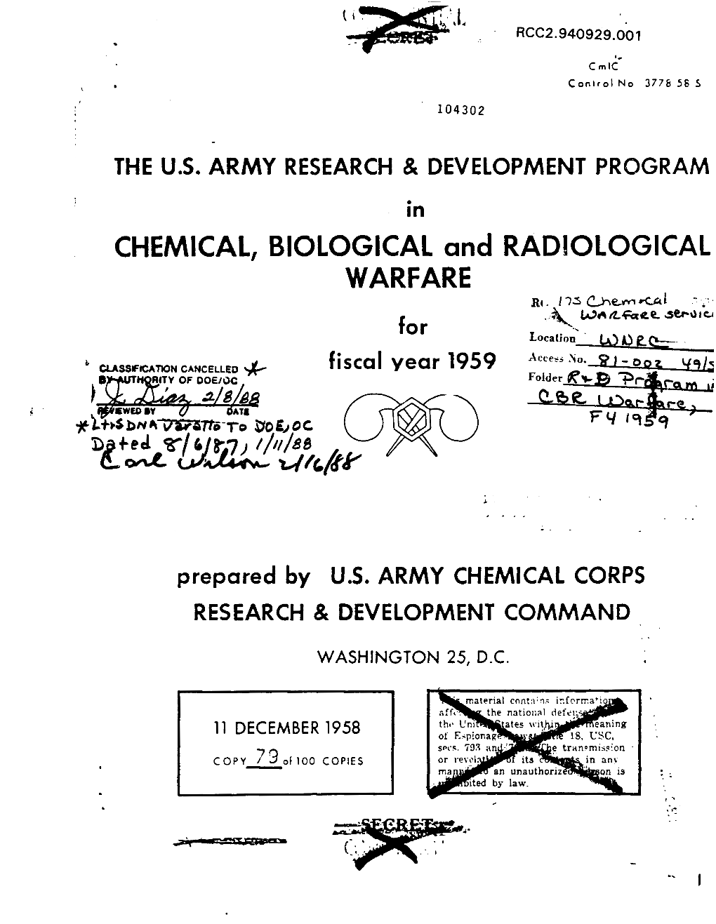 CHEMICAL, BIOLOGICAL and RADIOLOGICAL WARFARE