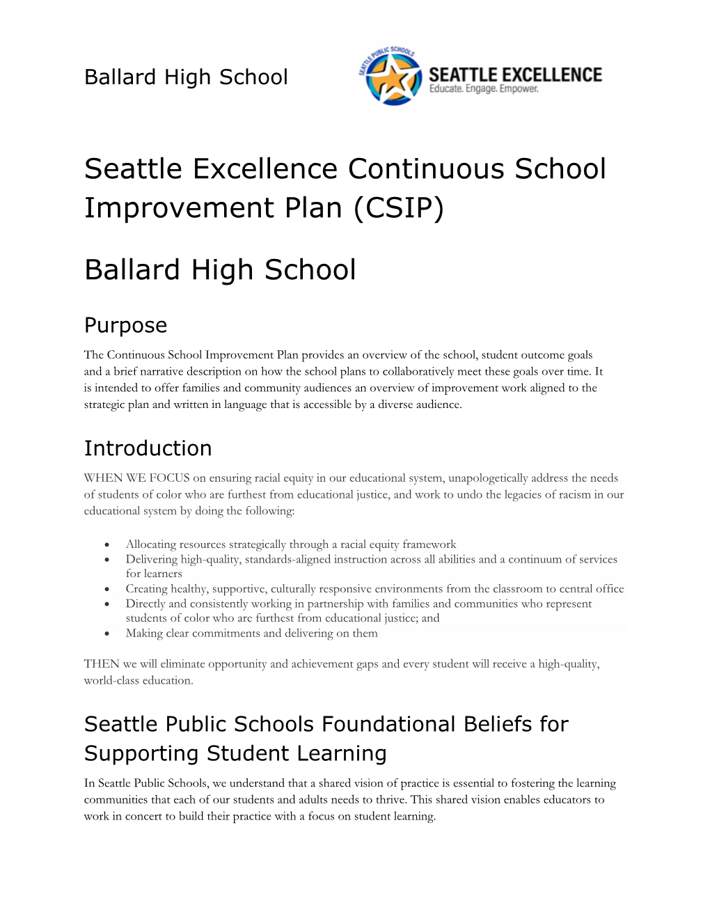 Ballard High School CSIP