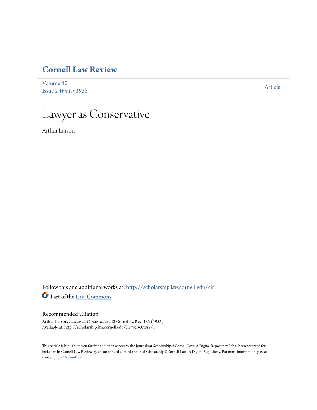 Lawyer As Conservative Arthur Larson