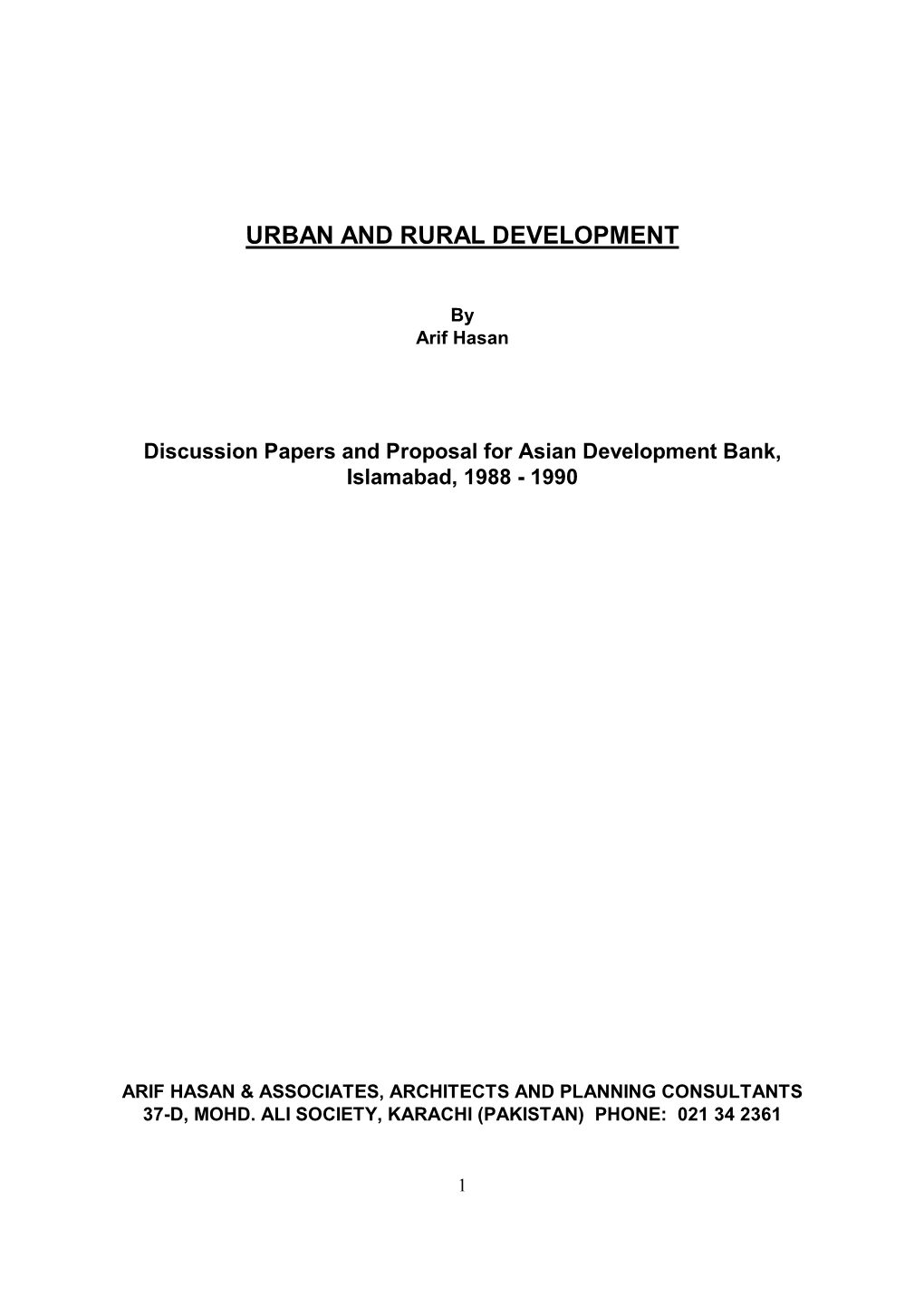 Urban and Rural Development