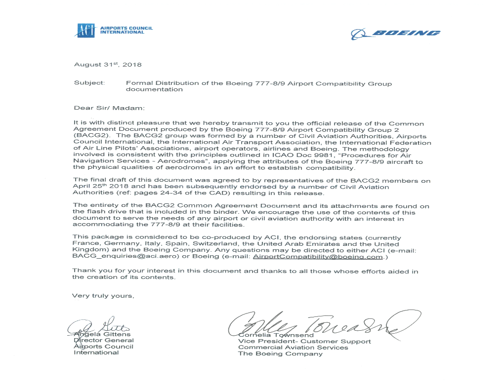 Common Agreement Document Boeing 777-8/9 Airport Compatibility Group (BACG2)