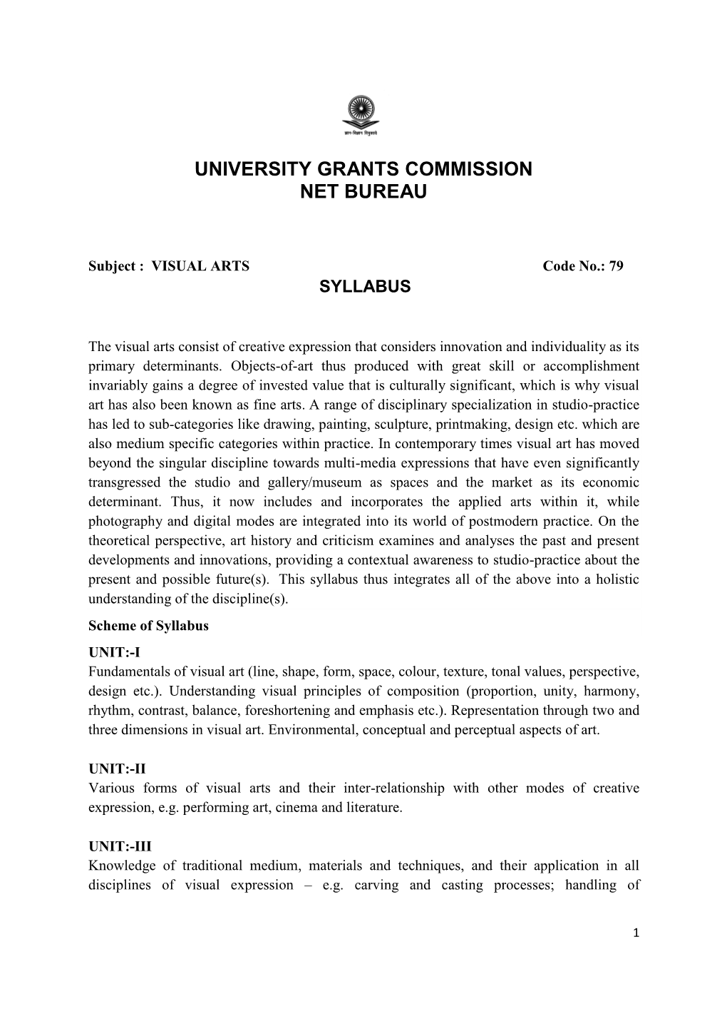 VISUAL ARTS Code No.: 79 SYLLABUS