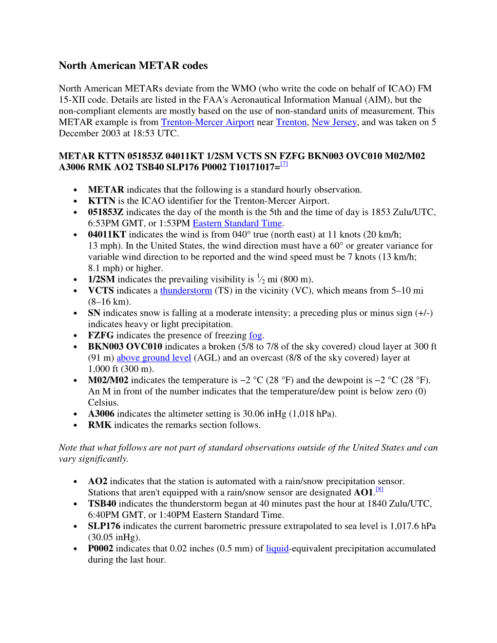 North American METAR Codes