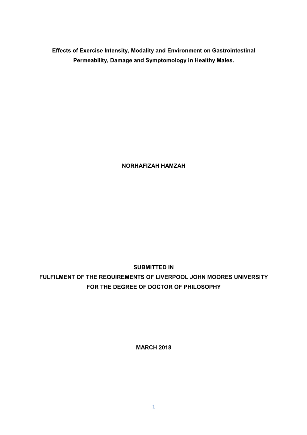 1 Effects of Exercise Intensity, Modality and Environment On