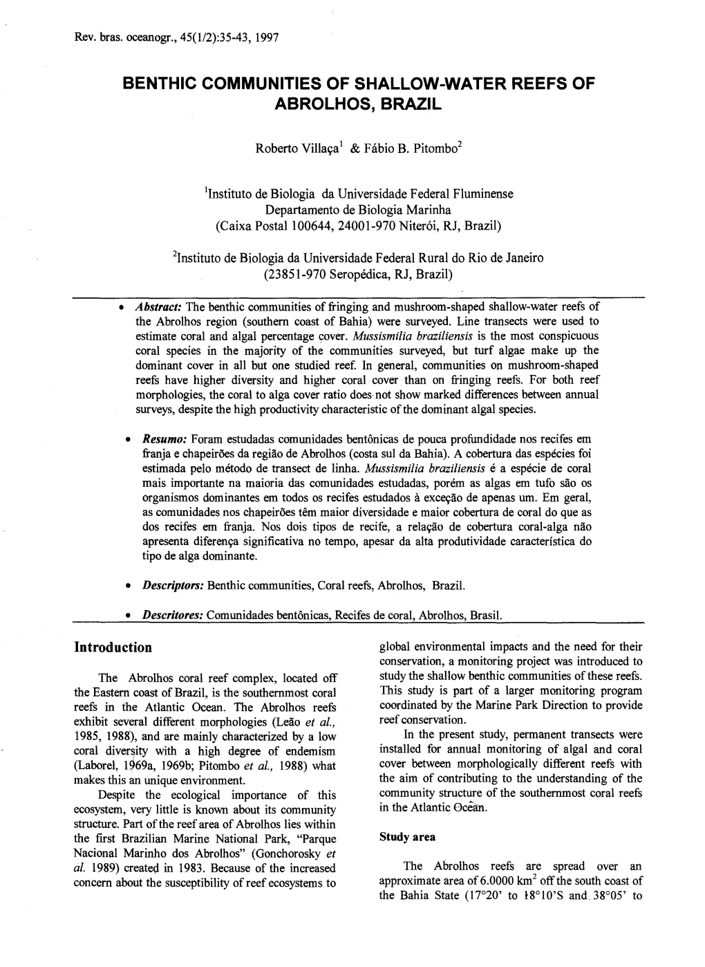 Benthic Communities of Shallow-Water Reefs of Abrolhos, Brazil