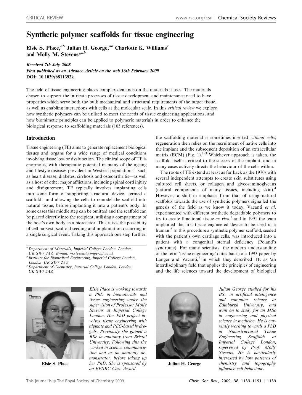 Synthetic Polymer Scaffolds for Tissue Engineering