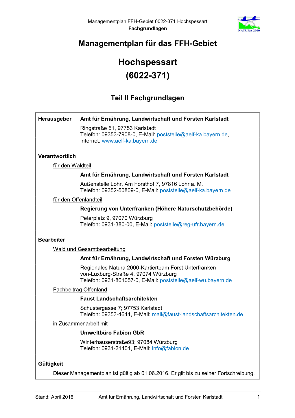 Managementplan Für Das FFH-Gebiet 6022-371 Hochspessart