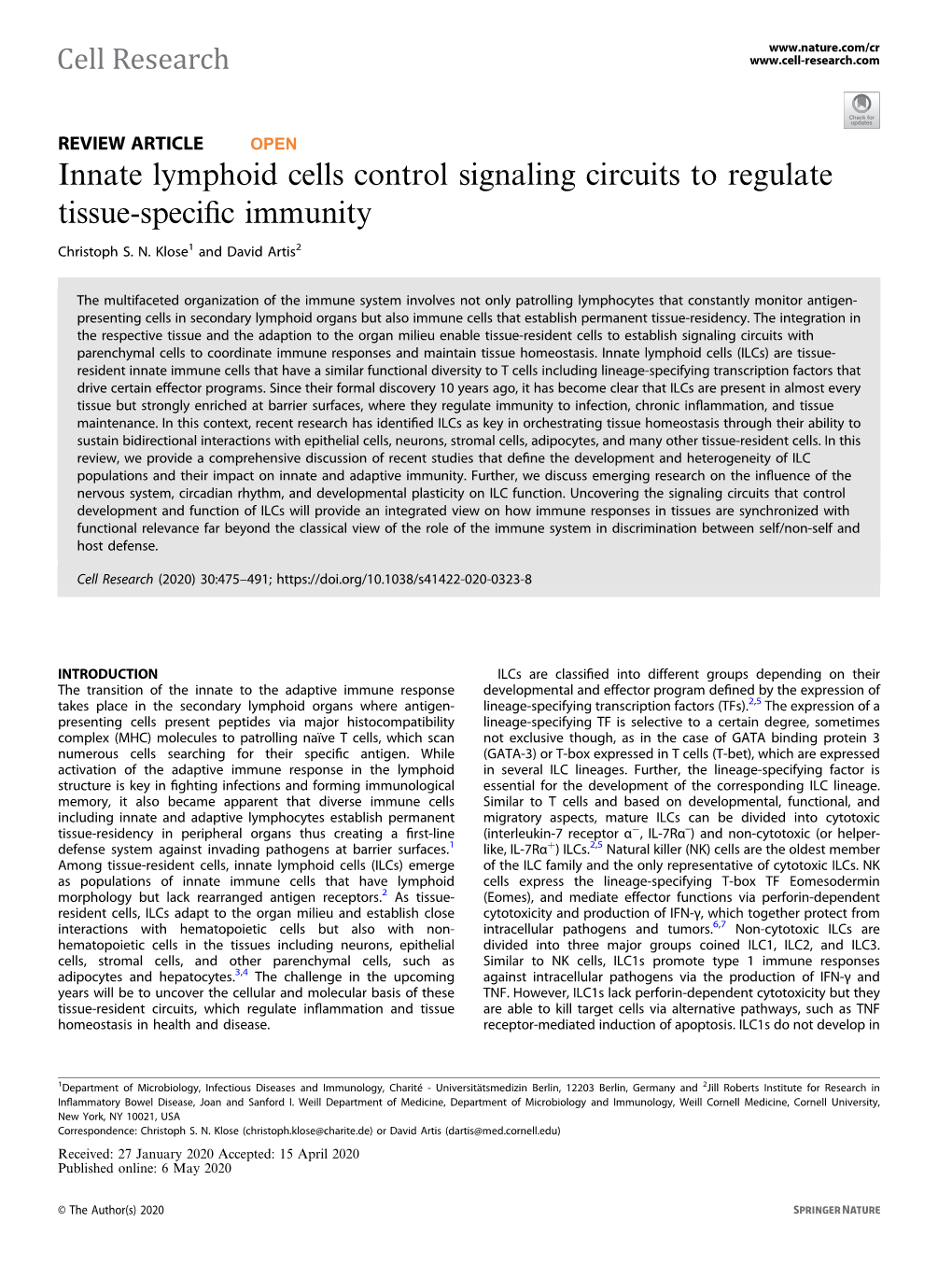 Innate Lymphoid Cells Control Signaling Circuits to Regulate Tissue-Specific