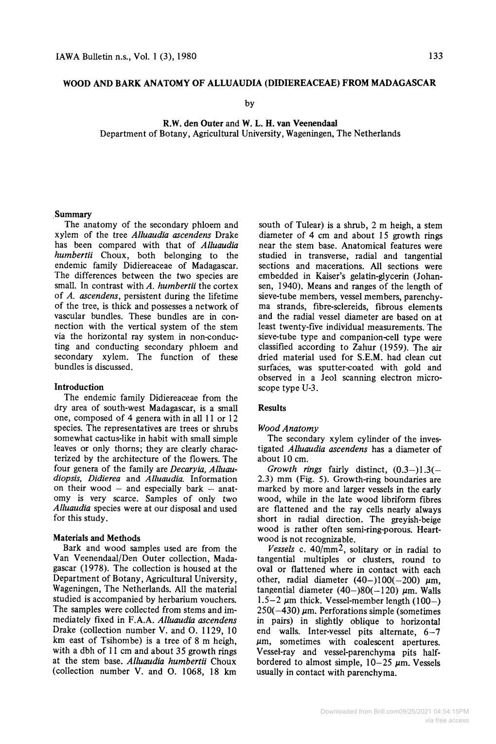 Wood and Bark Anatomy of Alluaudia (Didiereaceae) from Madagascar