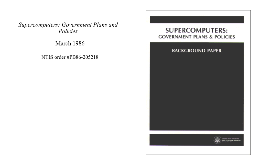 Supercomputers: Government Plans and Policies