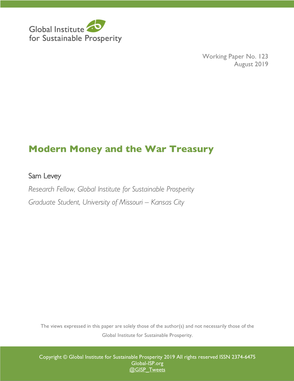 Modern Money and the War Treasury