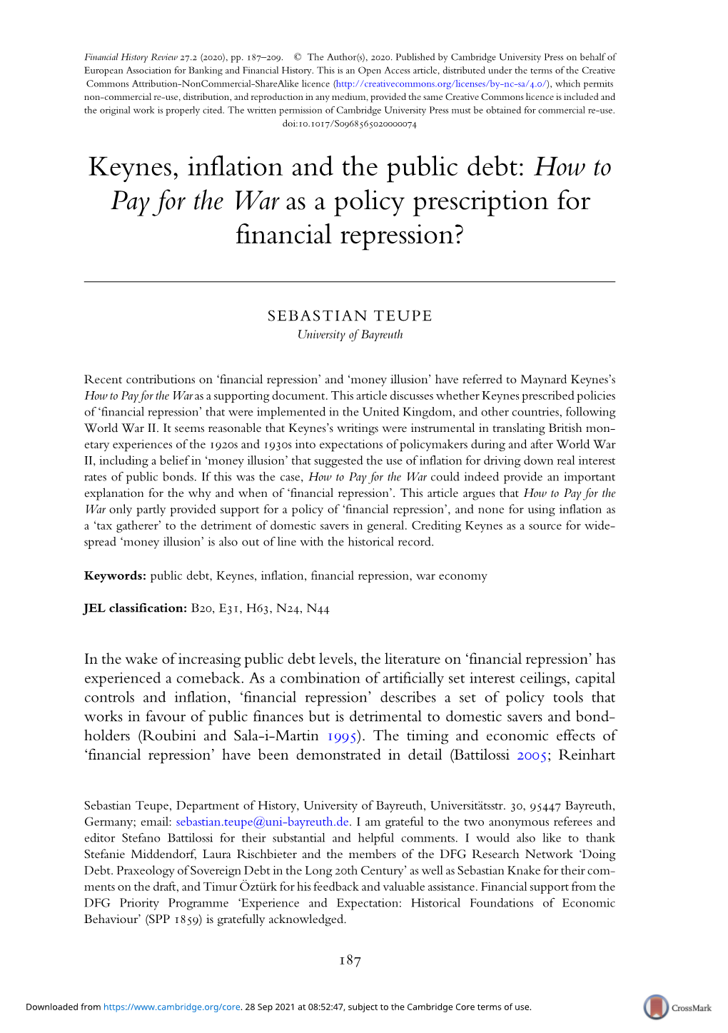 Keynes, Inflation and the Public Debt: How to Pay for the War As a Policy Prescription for Financial Repression?