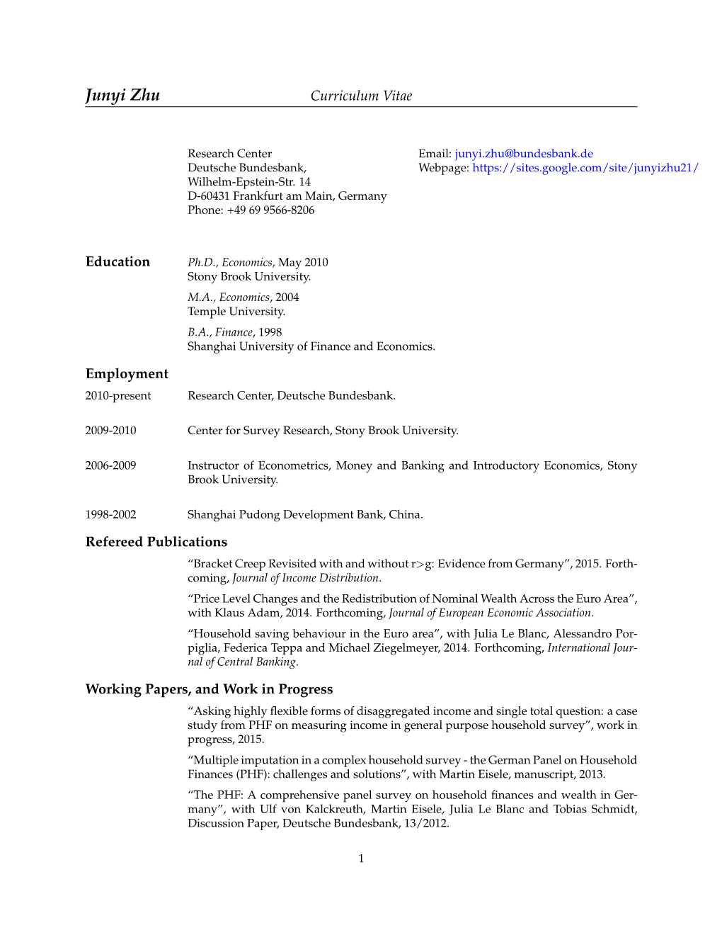 Junyi Zhu Curriculum Vitae