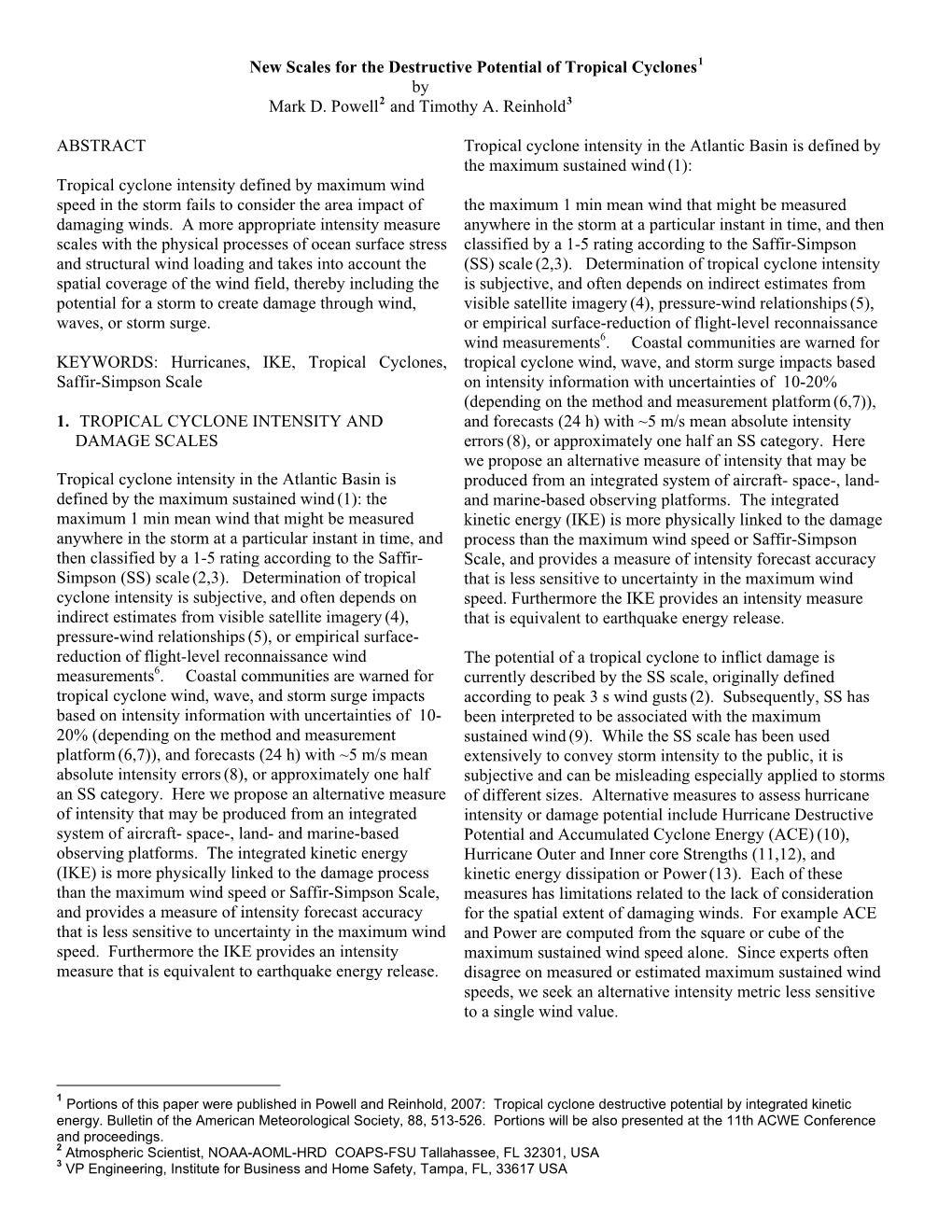 New Scales for the Destructive Potential of Tropical Cyclones1 by Mark D