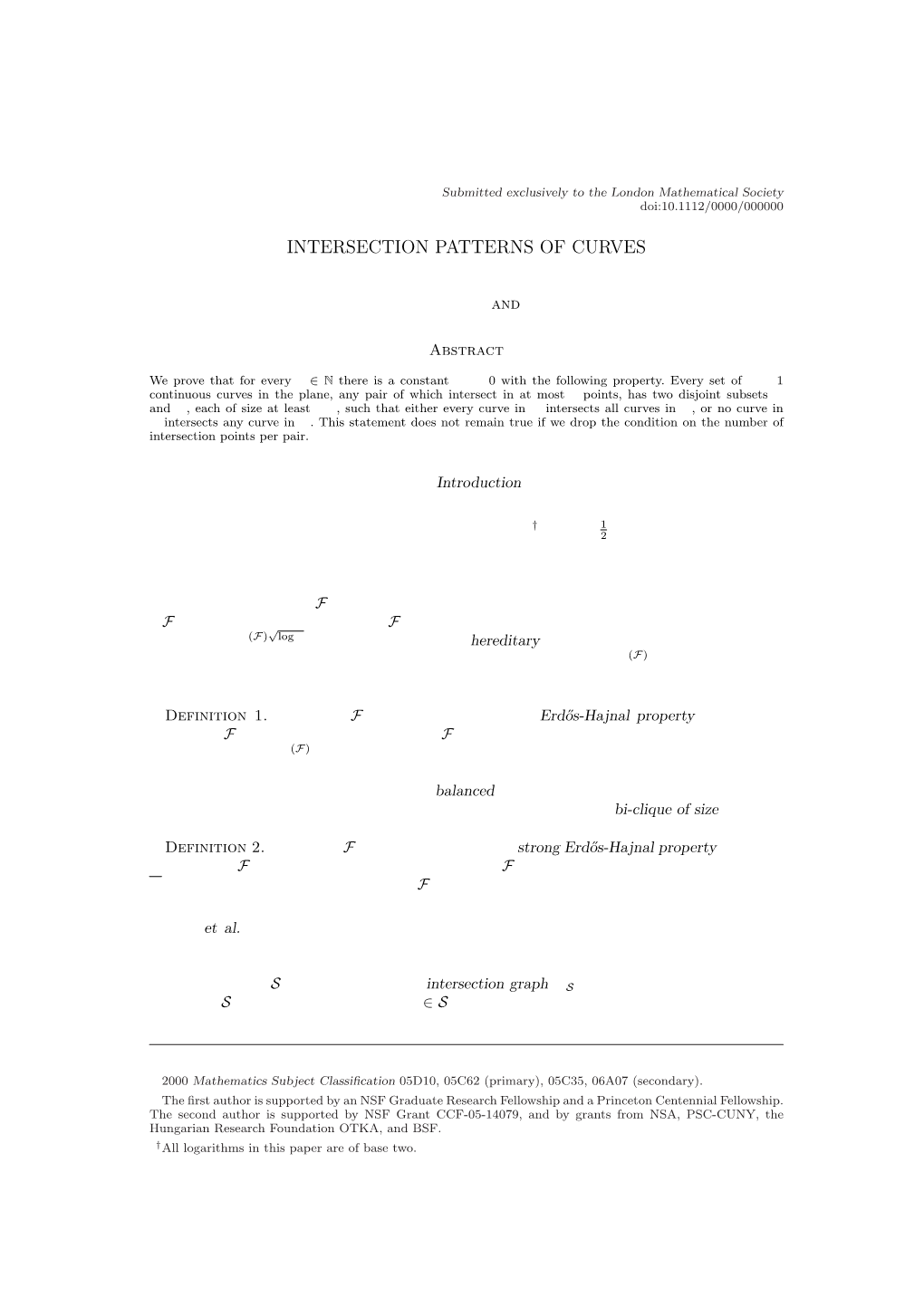 Intersection Patterns of Curves