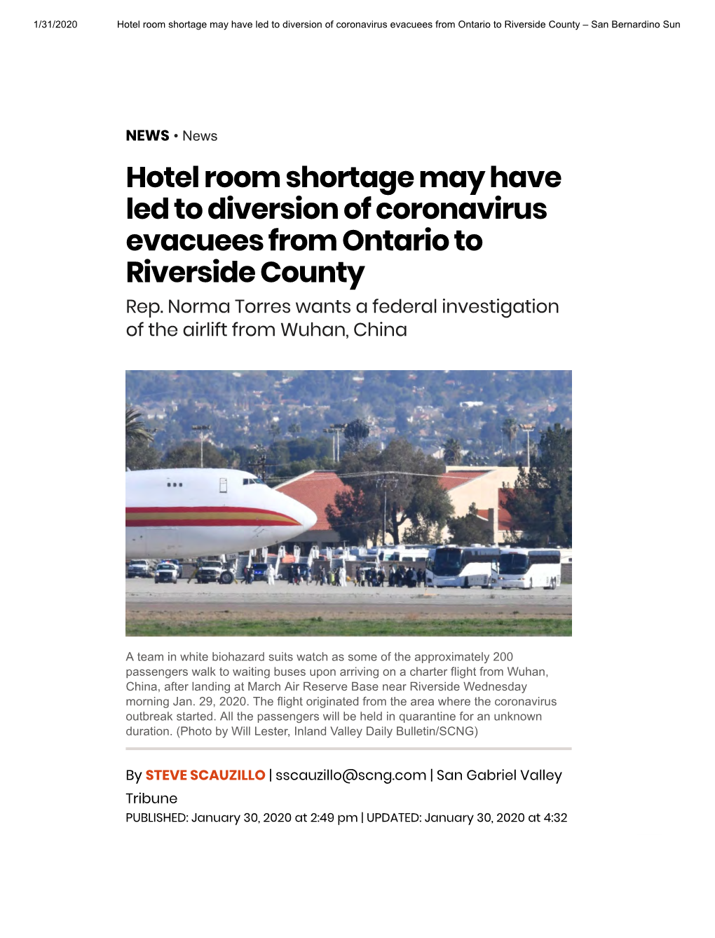 Hotel Room Shortage May Have Led to Diversion of Coronavirus Evacuees from Ontario to Riverside County – San Bernardino Sun