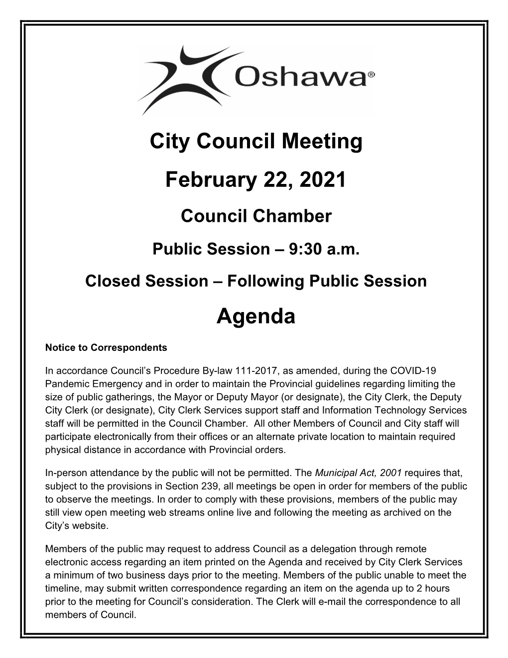 City Council Agenda February 22, 2021 Page 1