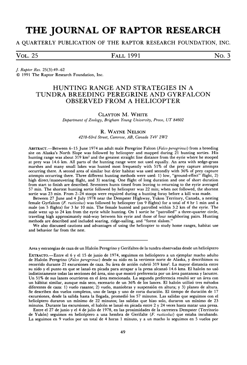 Hunting Range and Strategies in a Tundra Breeding Peregrine and Gyrfalcon Observed from a Helicopter