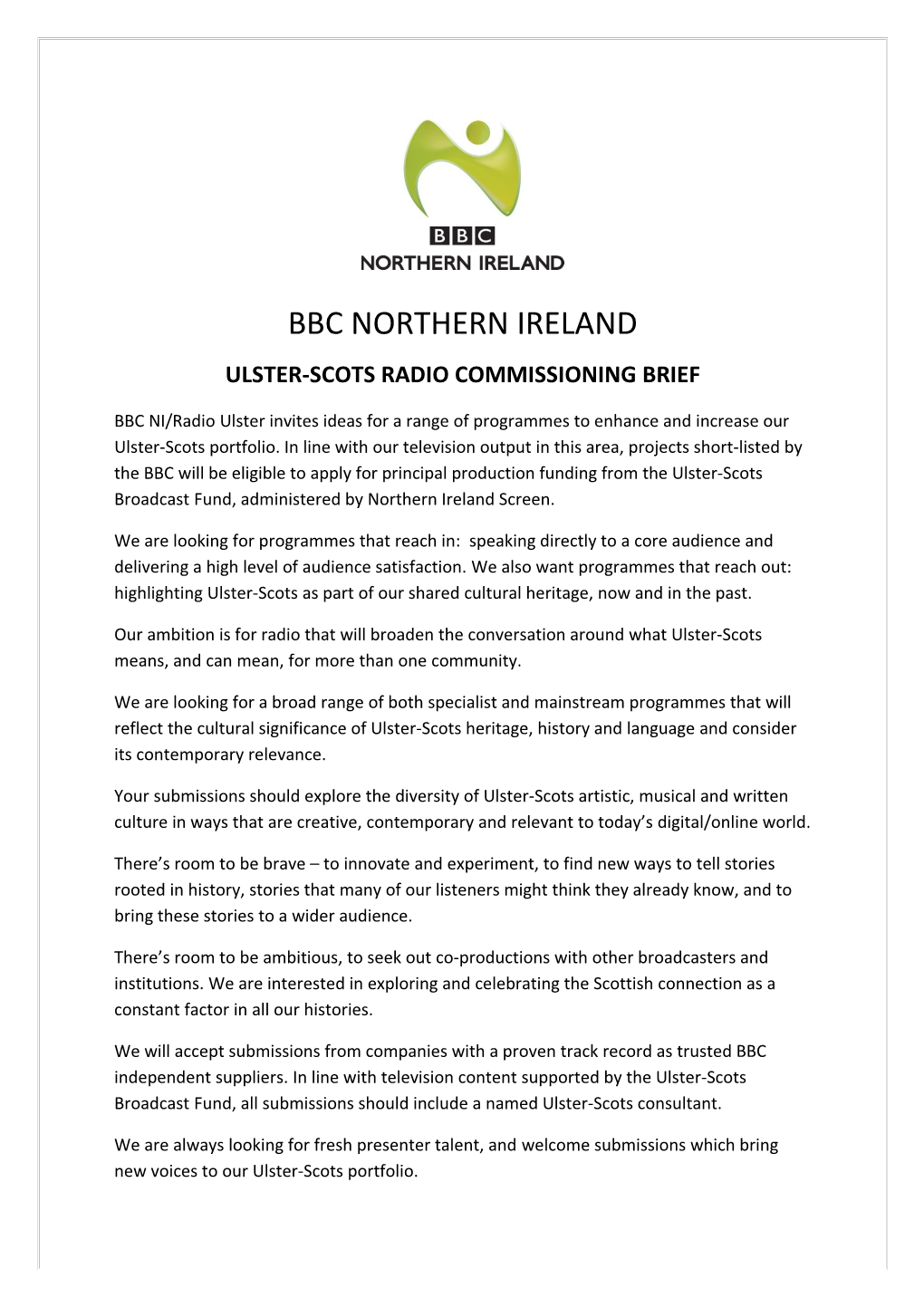 Ulster-Scots Radio Commissioning Brief