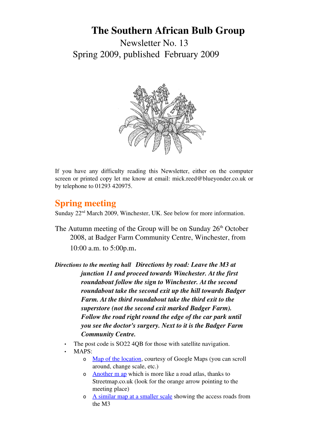 Newsletter No. 13 Spring 2009, Published February 2009