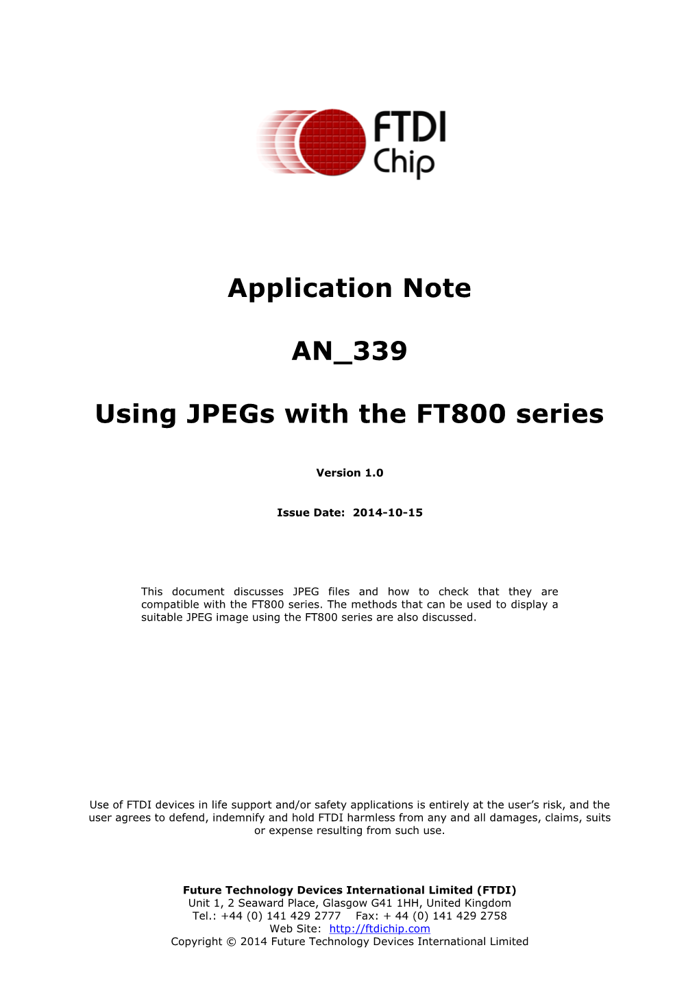 Application Note an 339 Using Jpegs with the FT800 Series Version 1.0