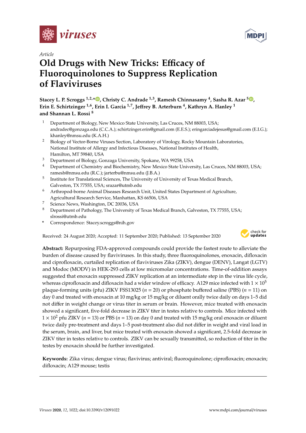 Old Drugs with New Tricks: Efficacy of Fluoroquinolones to Suppress Replication of Flaviviruses