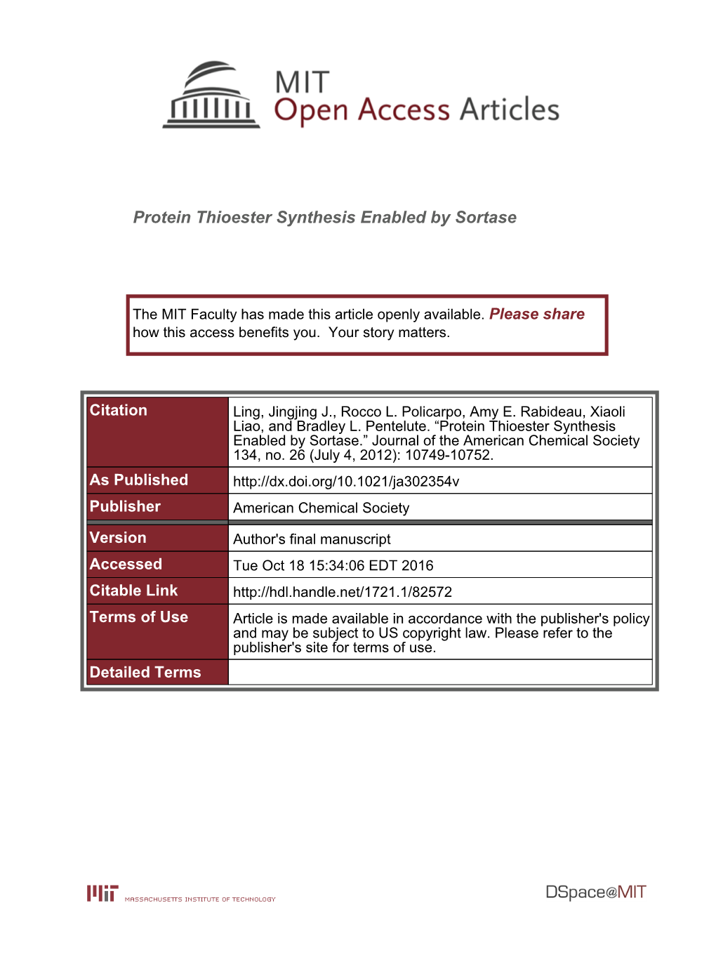 Protein Thioester Synthesis Enabled by Sortase