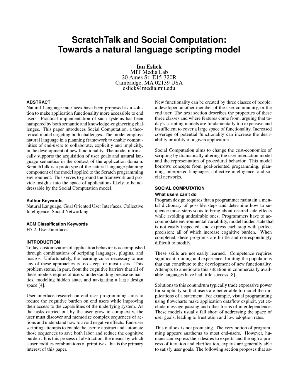 Scratchtalk and Social Computation: Towards a Natural Language Scripting Model