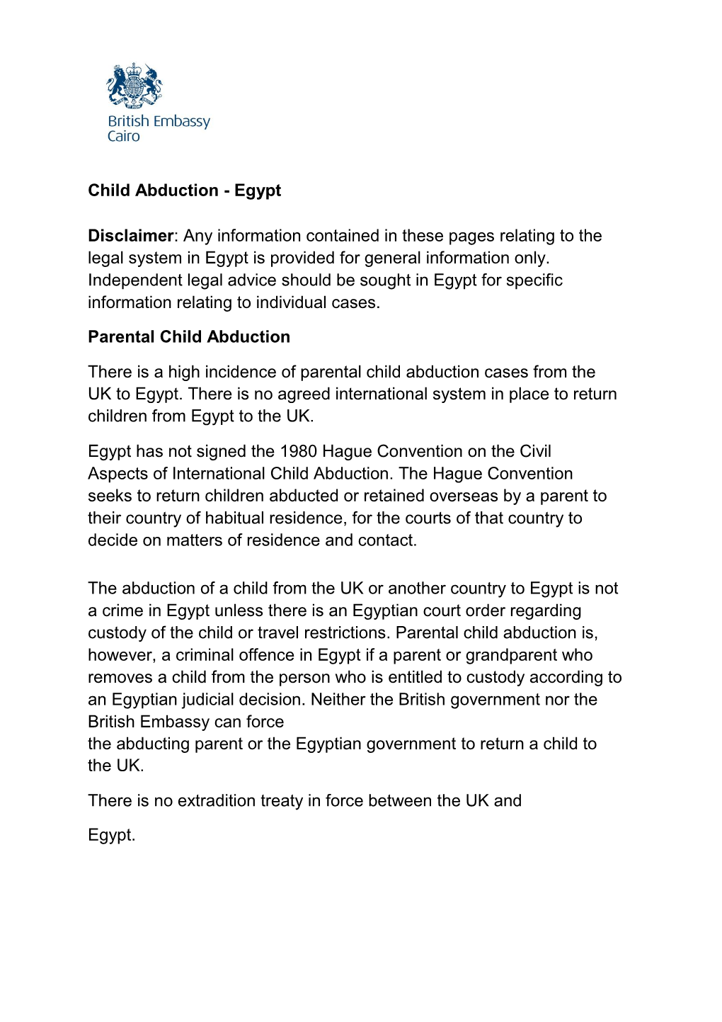 Child Abduction - Egypt