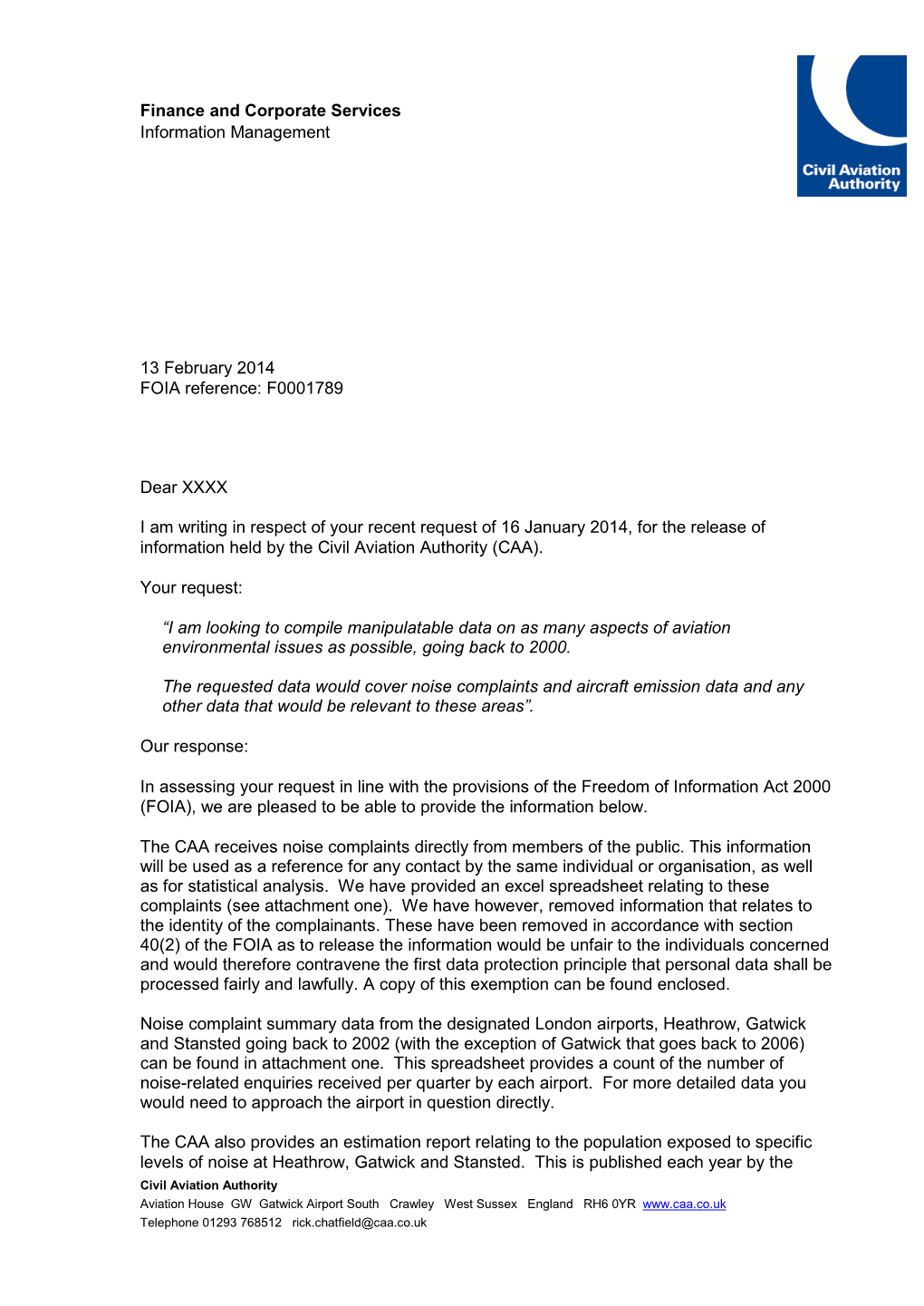 Aircraft Noise Complaints