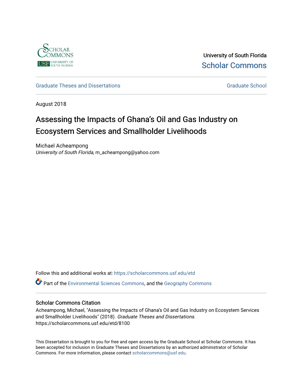 Assessing the Impacts of Ghana's Oil and Gas Industry on Ecosystem