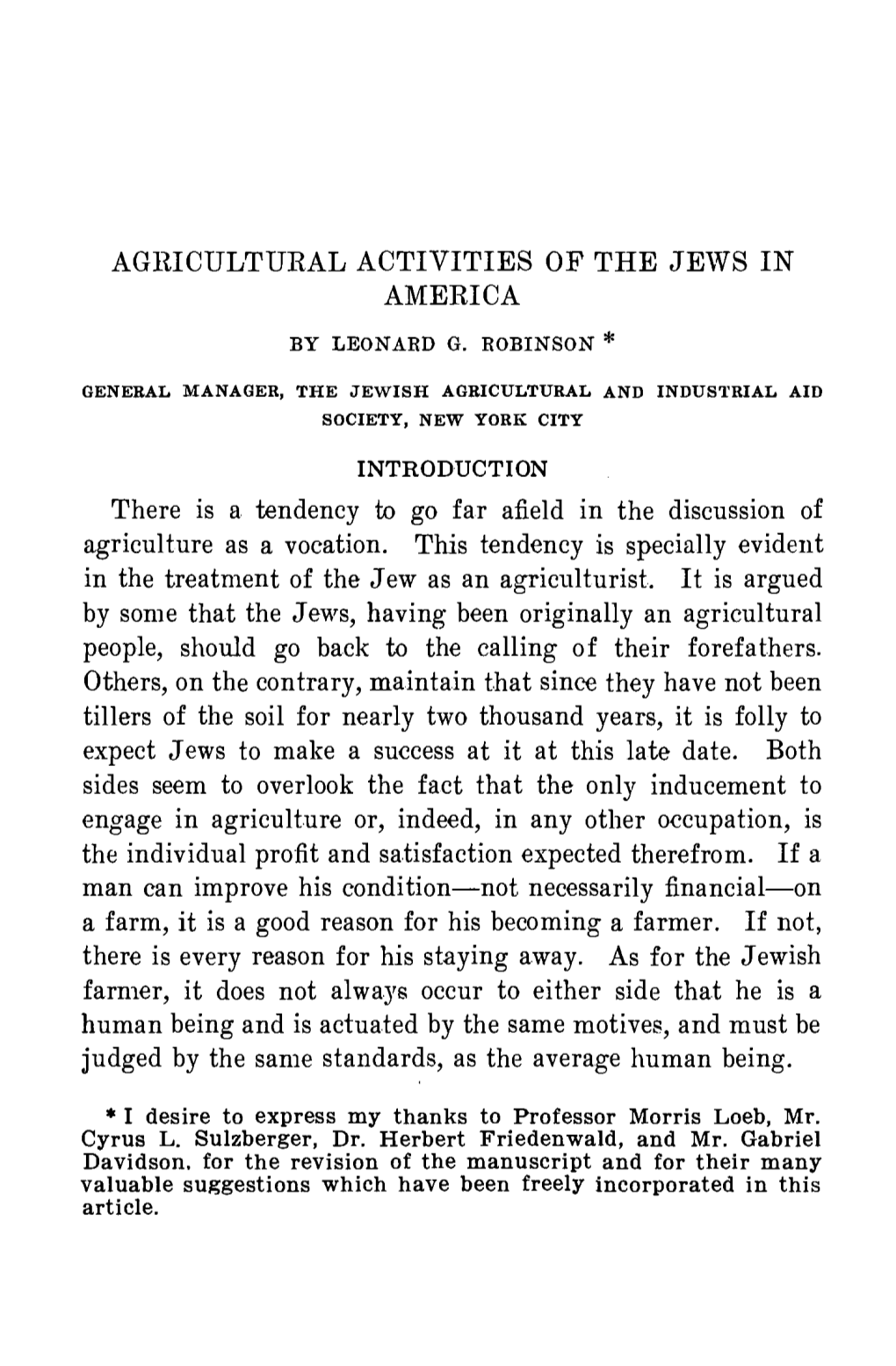 AGRICULTURAL ACTIVITIES of the JEWS in AMERICA There Is A
