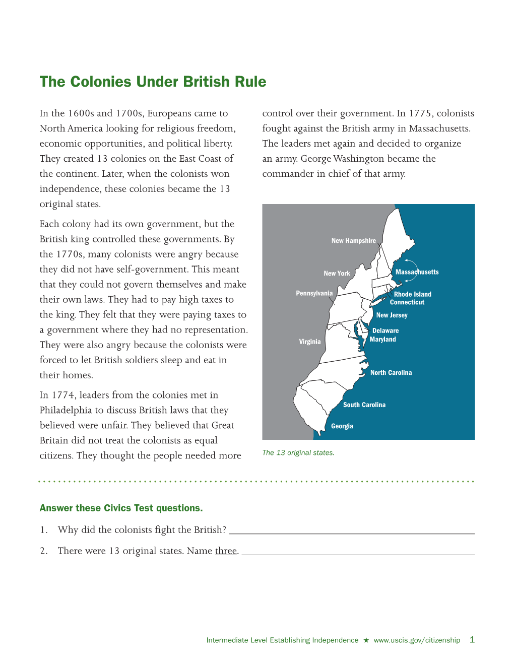 The Colonies Under British Rule