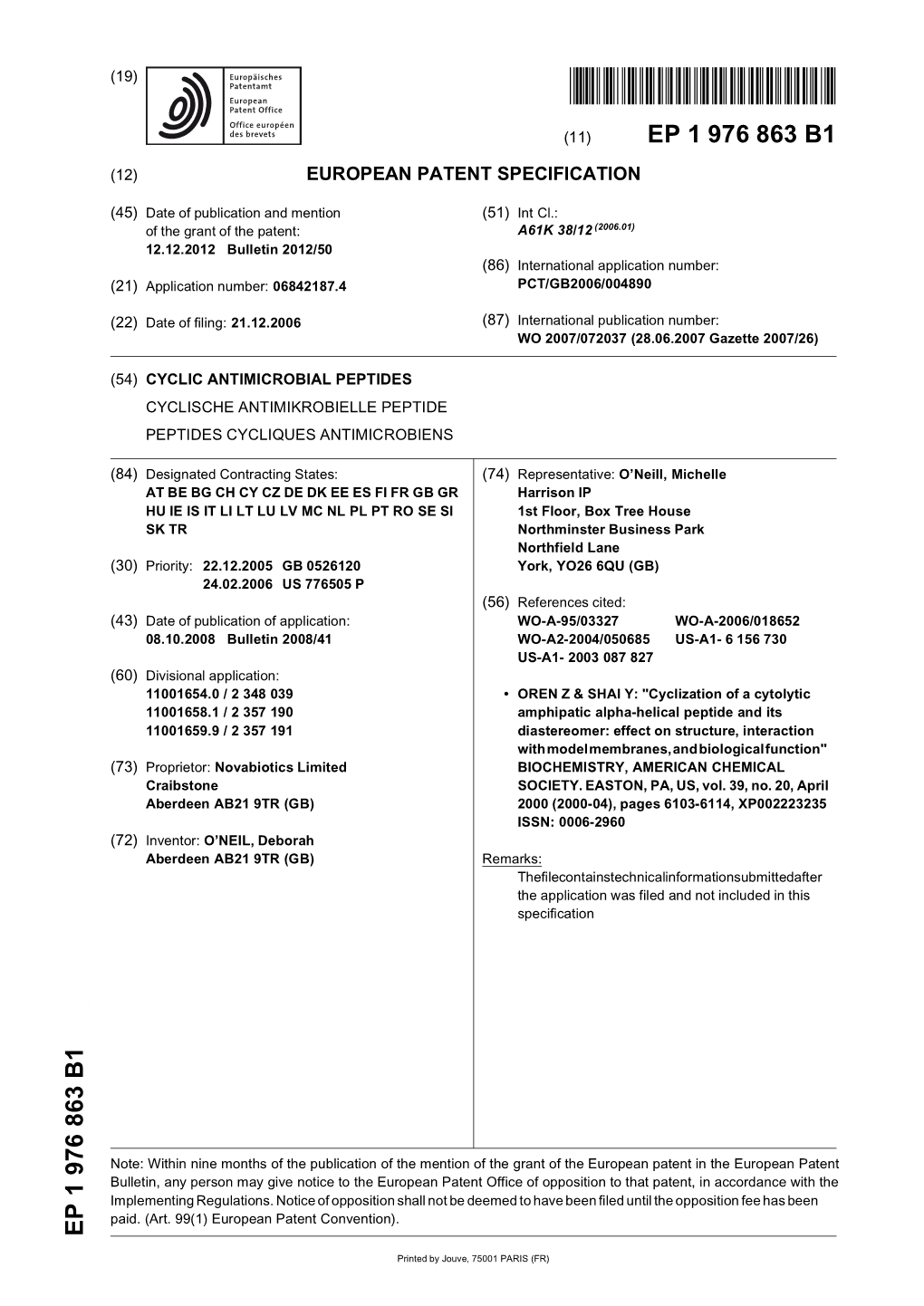 Cyclic Antimicrobial Peptides Cyclische Antimikrobielle Peptide Peptides Cycliques Antimicrobiens