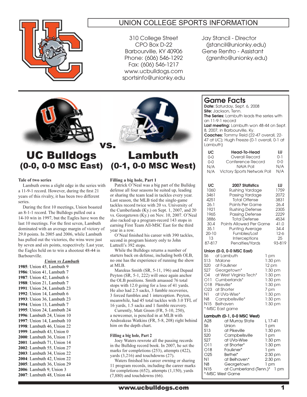 UC Bulldogs Vs. Lambuth