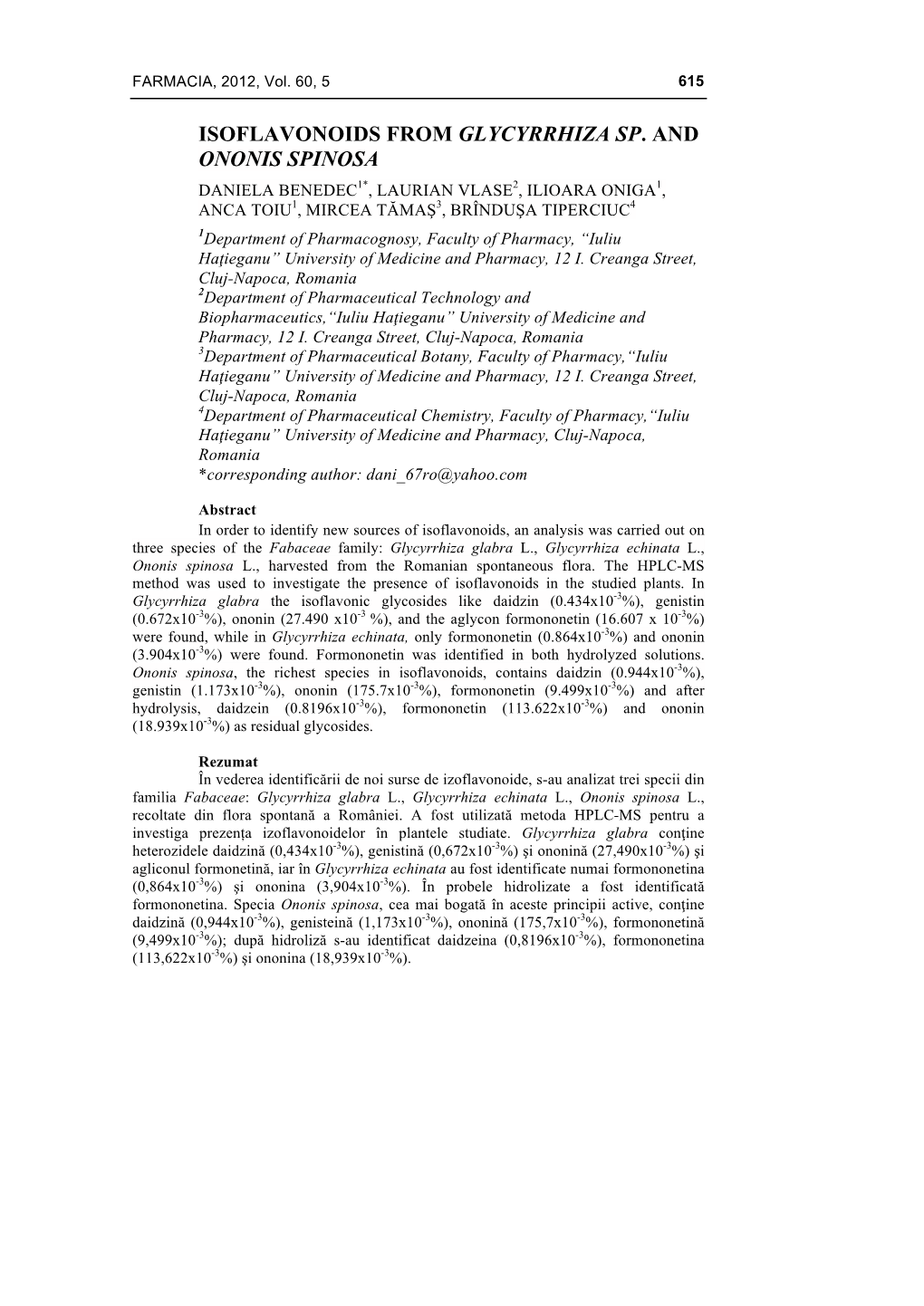 Isoflavonoids from Glycyrrhiza Sp. and Ononis