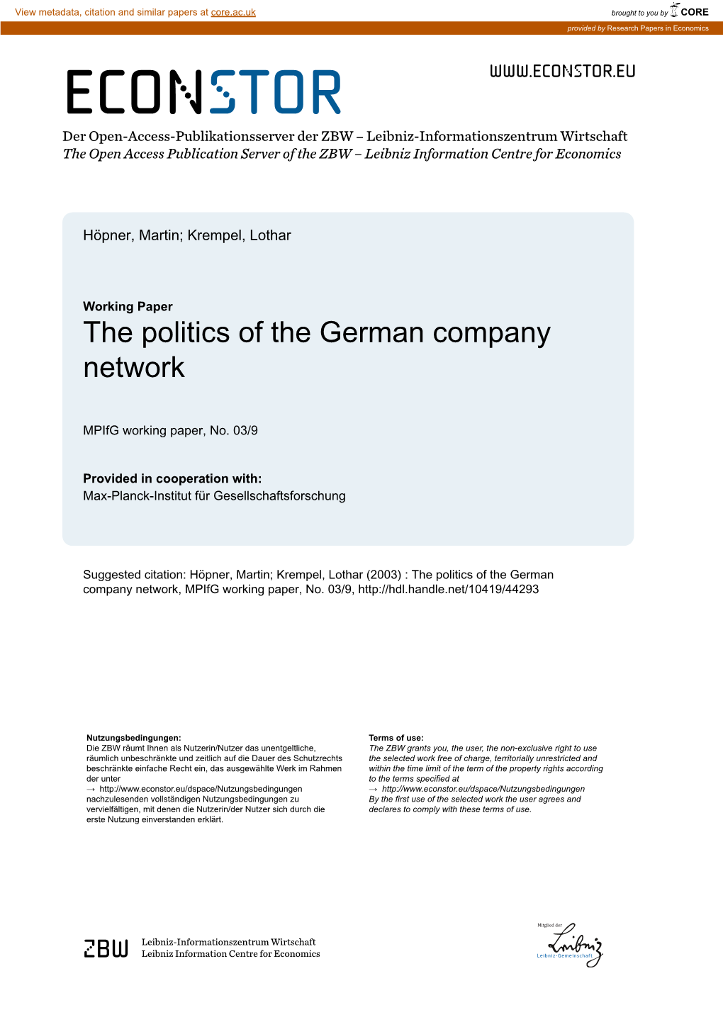 The Politics of the German Company Network