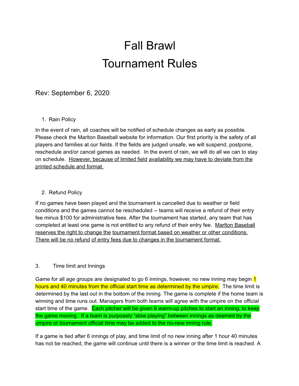 Fall Brawl Tournament Rules