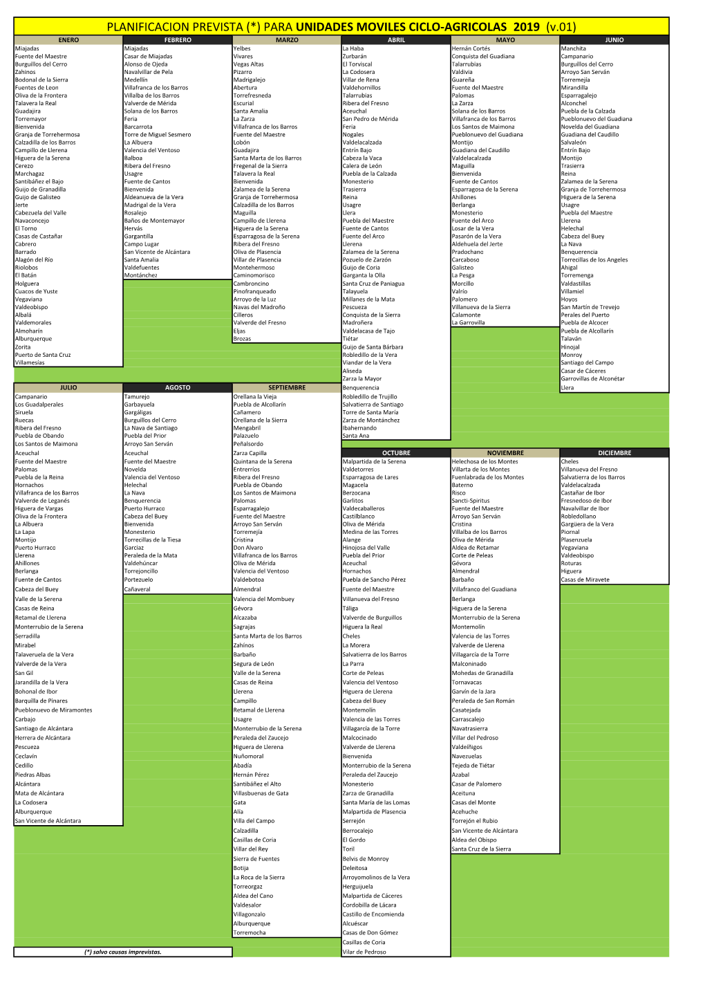 Calendario Mocas 2019