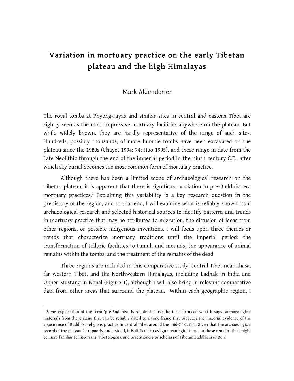 Variation in Mortuary Practice on the Early Tibetan Plateau and the High Himalayas