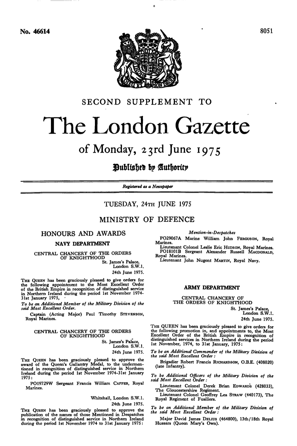 The London Gazette of Monday, 23Rd June 1975