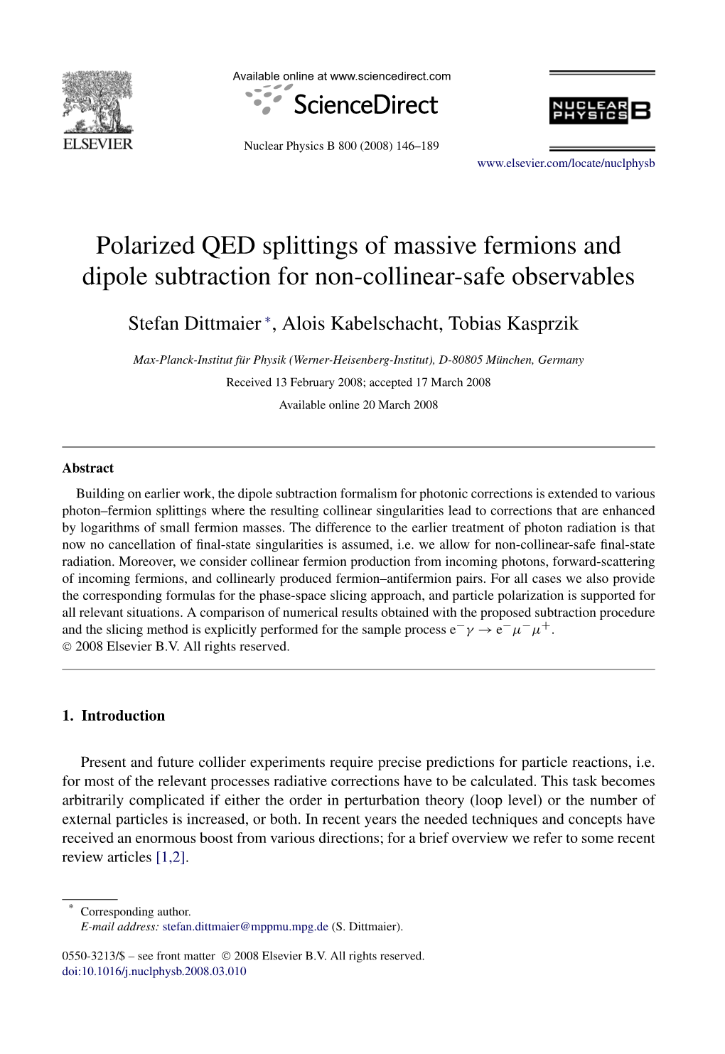 Polarized QED Splittings of Massive Fermions and Dipole Subtraction for Non-Collinear-Safe Observables